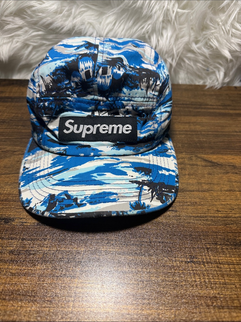 Supreme Blue White Black Island Camo 5-Panel Hat